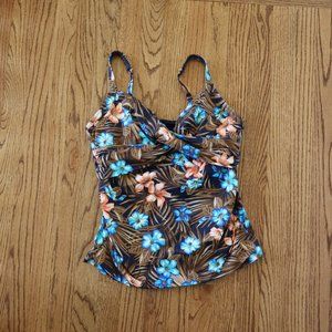Lands' End Brown Floral Swim Top